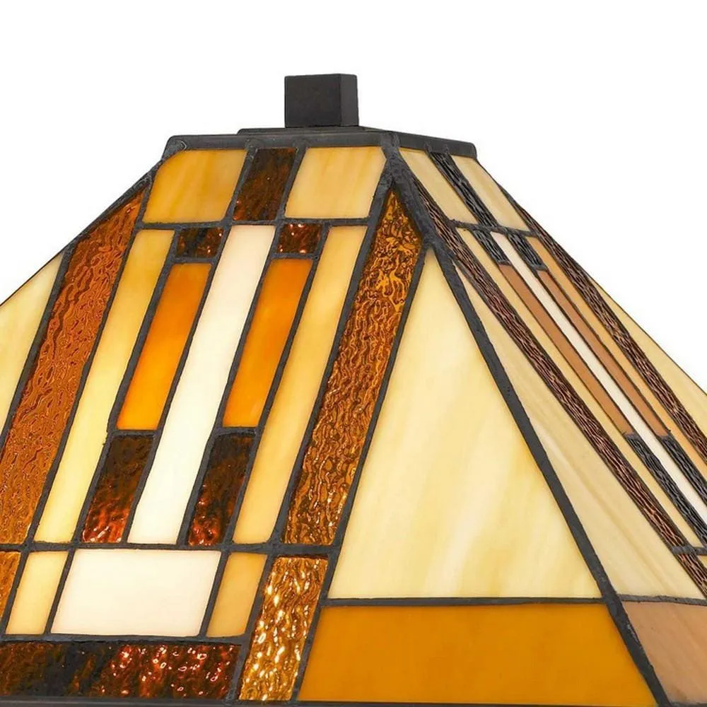 127 Watt Tiffany Shade Table Lamp with Metal Base, Multicolor By Casagear Home