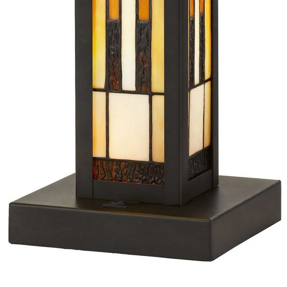 127 Watt Tiffany Shade Table Lamp with Metal Base, Multicolor By Casagear Home