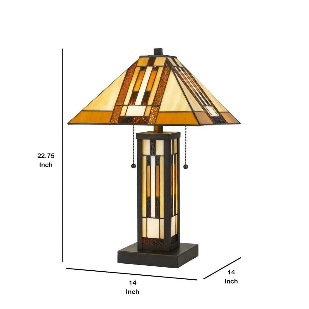 127 Watt Tiffany Shade Table Lamp with Metal Base, Multicolor By Casagear Home
