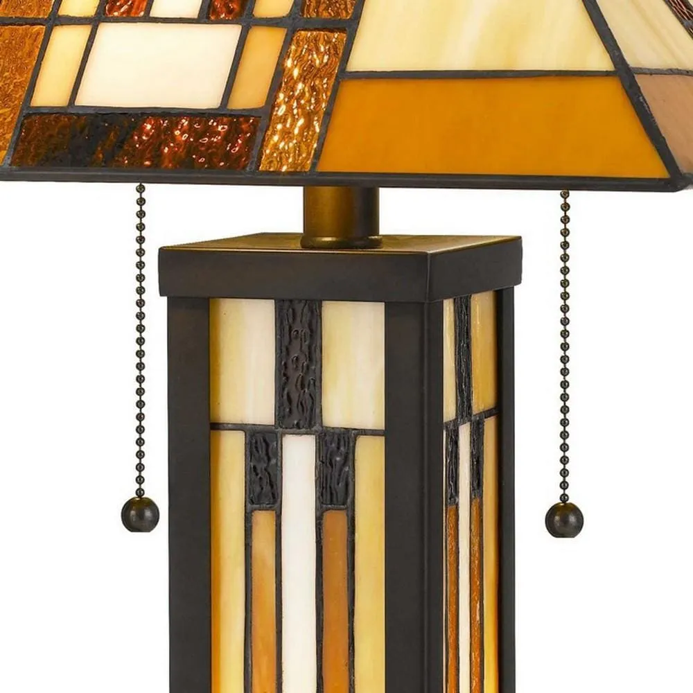 127 Watt Tiffany Shade Table Lamp with Metal Base, Multicolor By Casagear Home