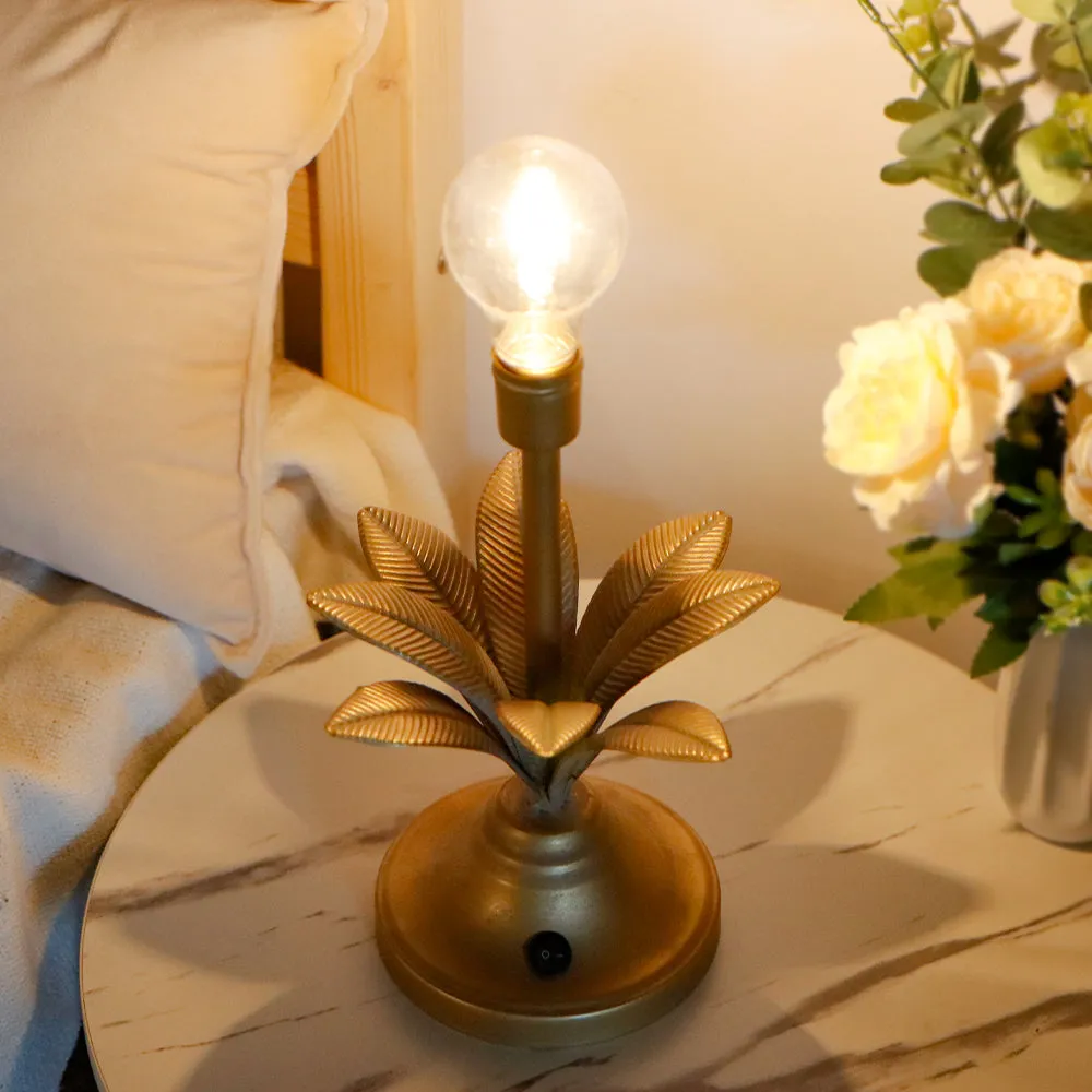 13.5"H Antique Gold Floral Battery Powered Lamp