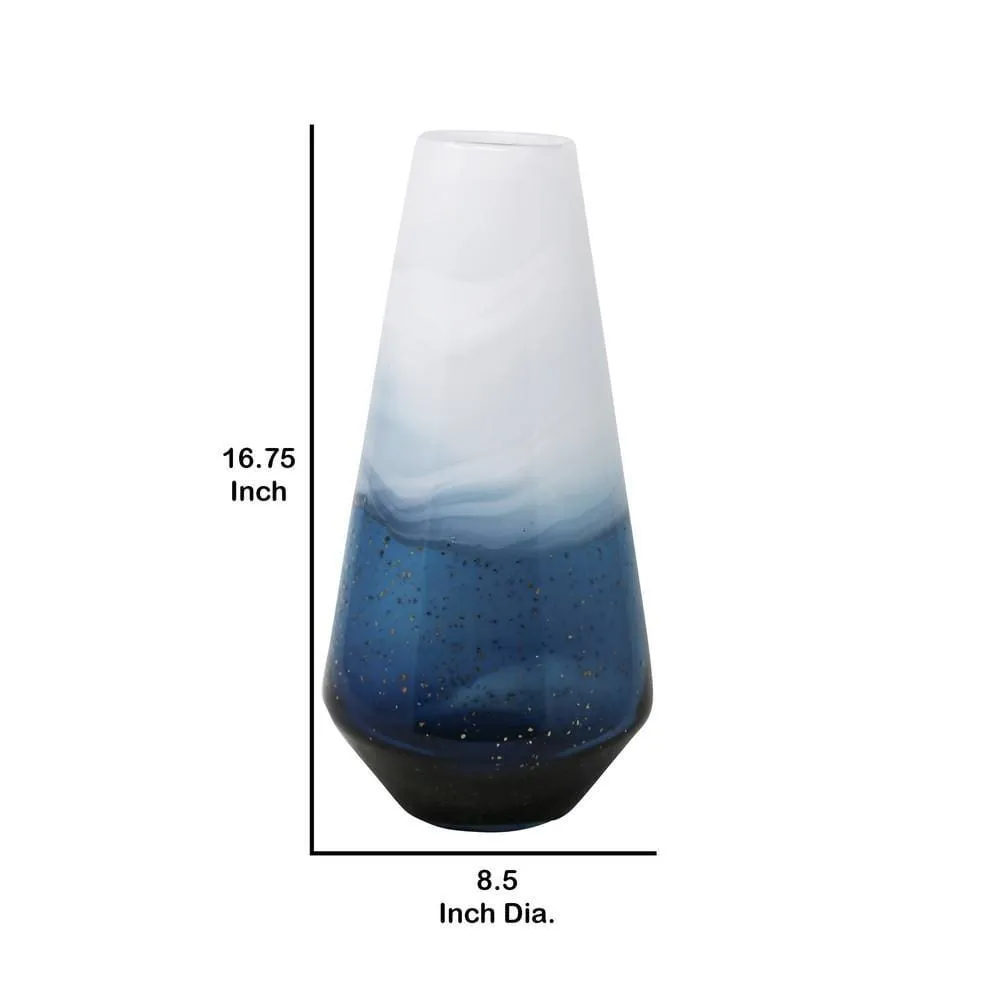 17" Conical Glass Vase with Swirl Pattern, Blue and White by Casagear Home