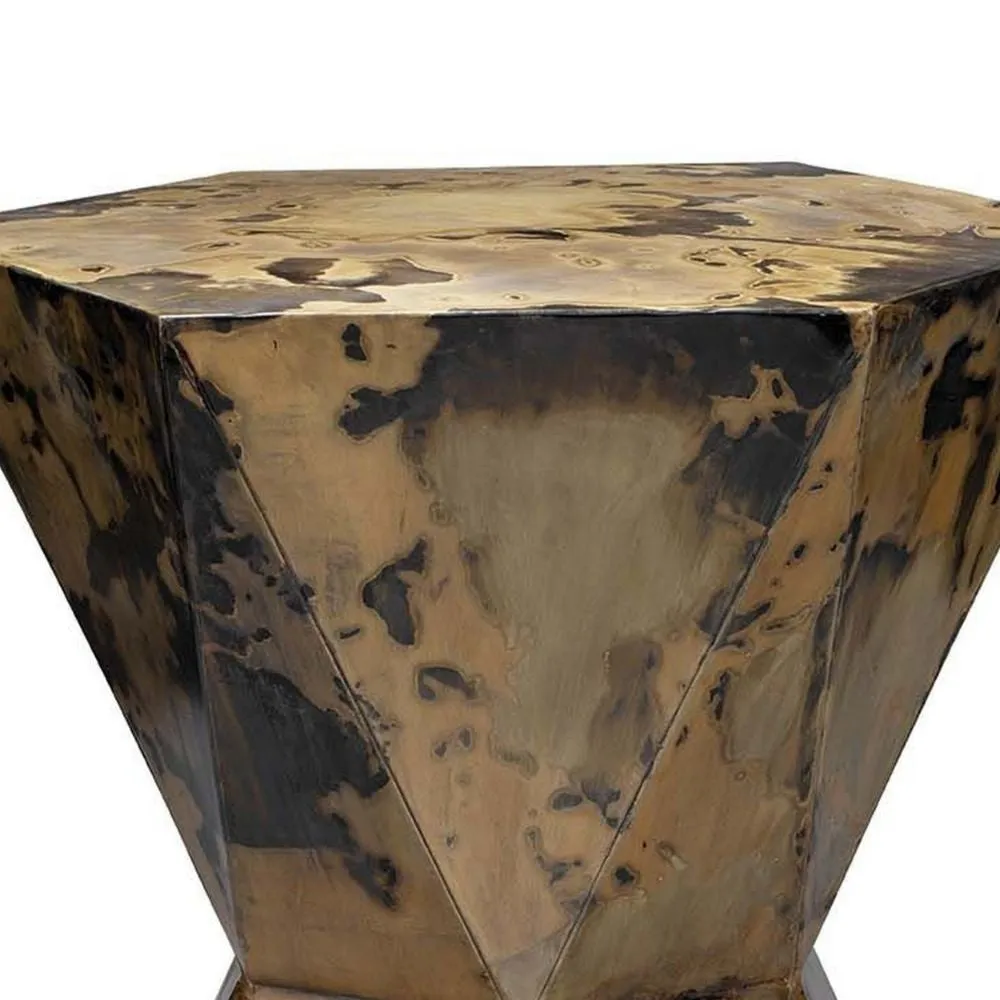 19 Inch Modern Side End Table, Hourglass Shape, Iron Patina Finish, Gold By Casagear Home