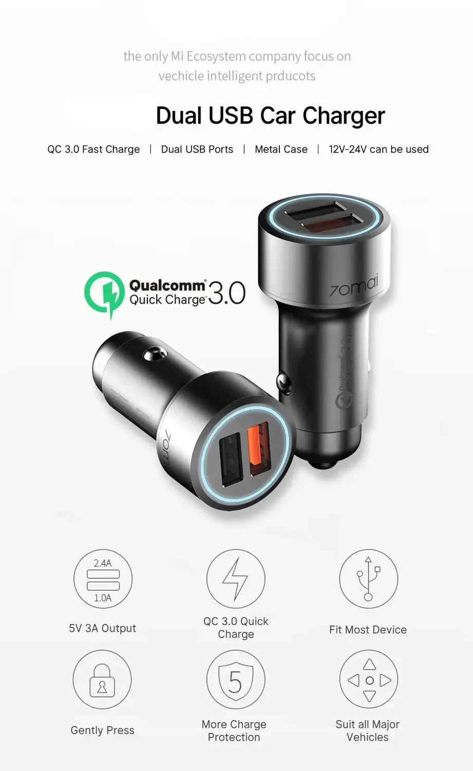 2 Port Usb Car Charger For Dash Cams