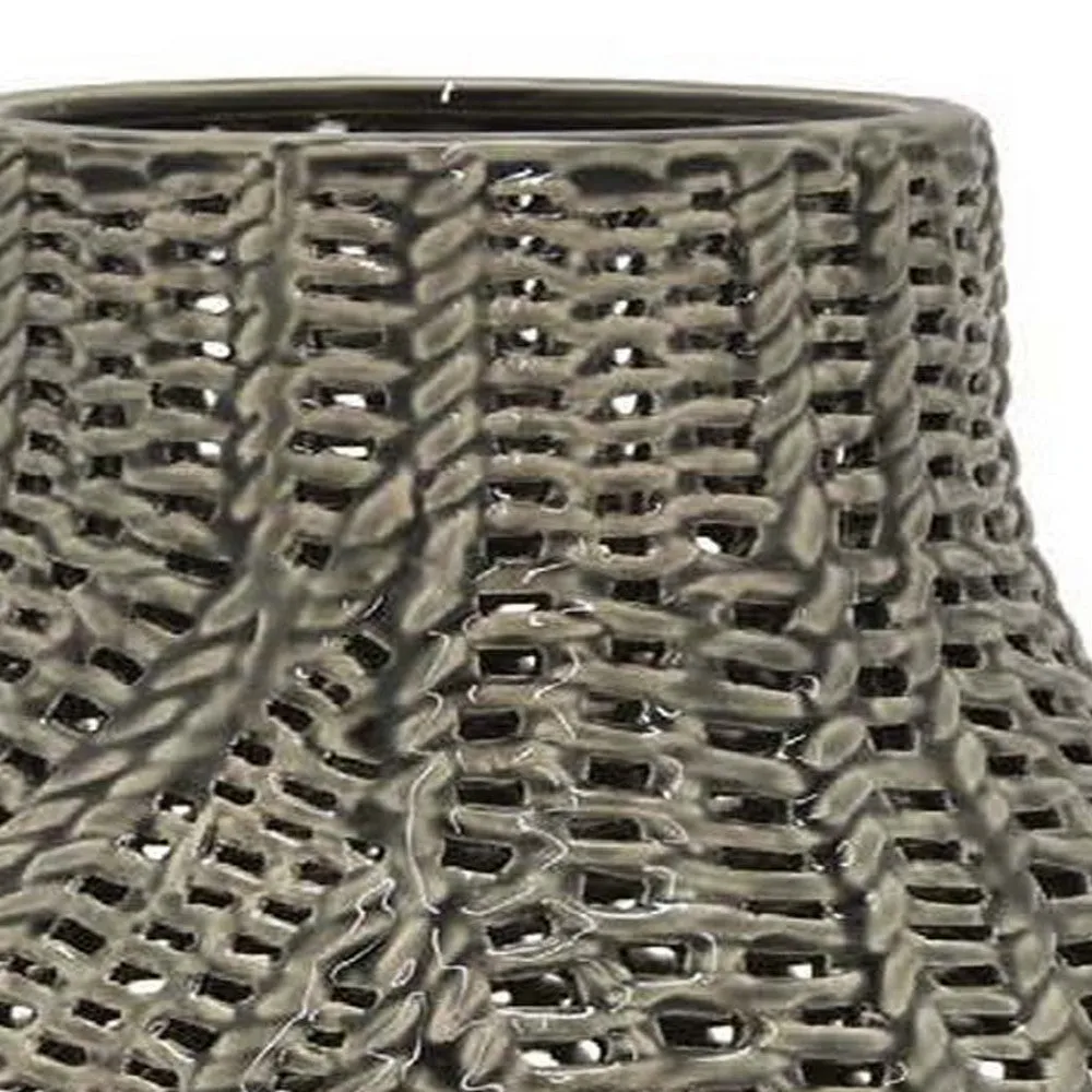 20 Inch Accent Vase with Mesh Like Design, Round, Gray Ceramic Finish By Casagear Home