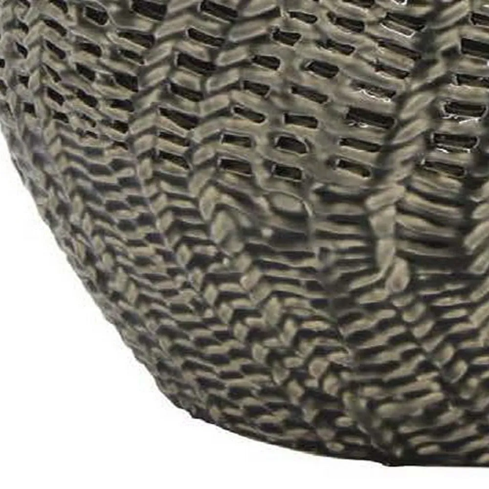 20 Inch Accent Vase with Mesh Like Design, Round, Gray Ceramic Finish By Casagear Home