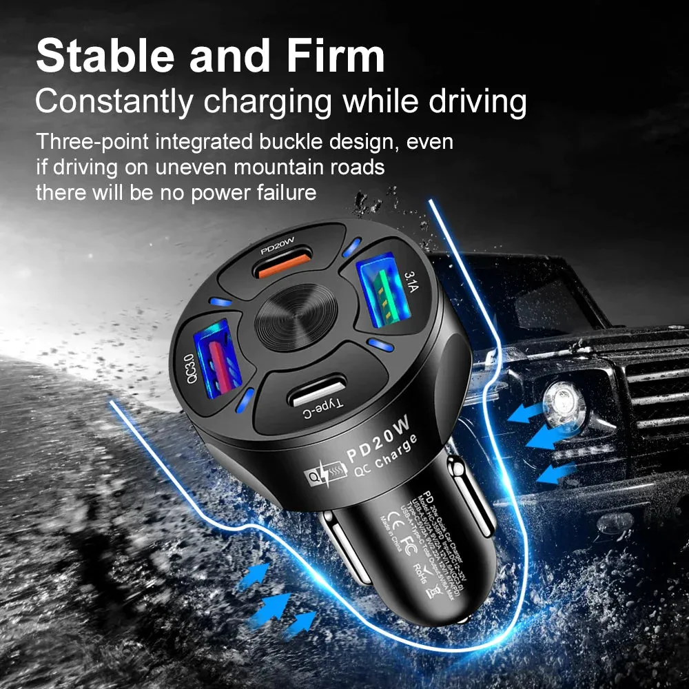 20w 4 Port Usb Car Charger for Fast Charging