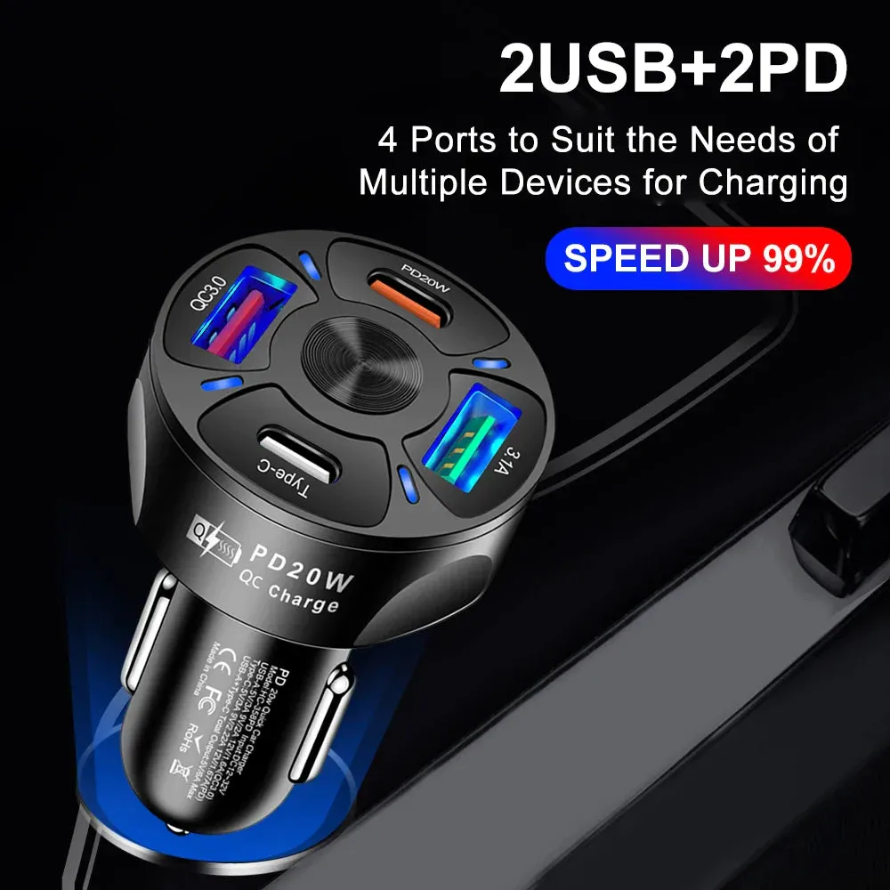 20w 4 Port Usb Car Charger for Fast Charging