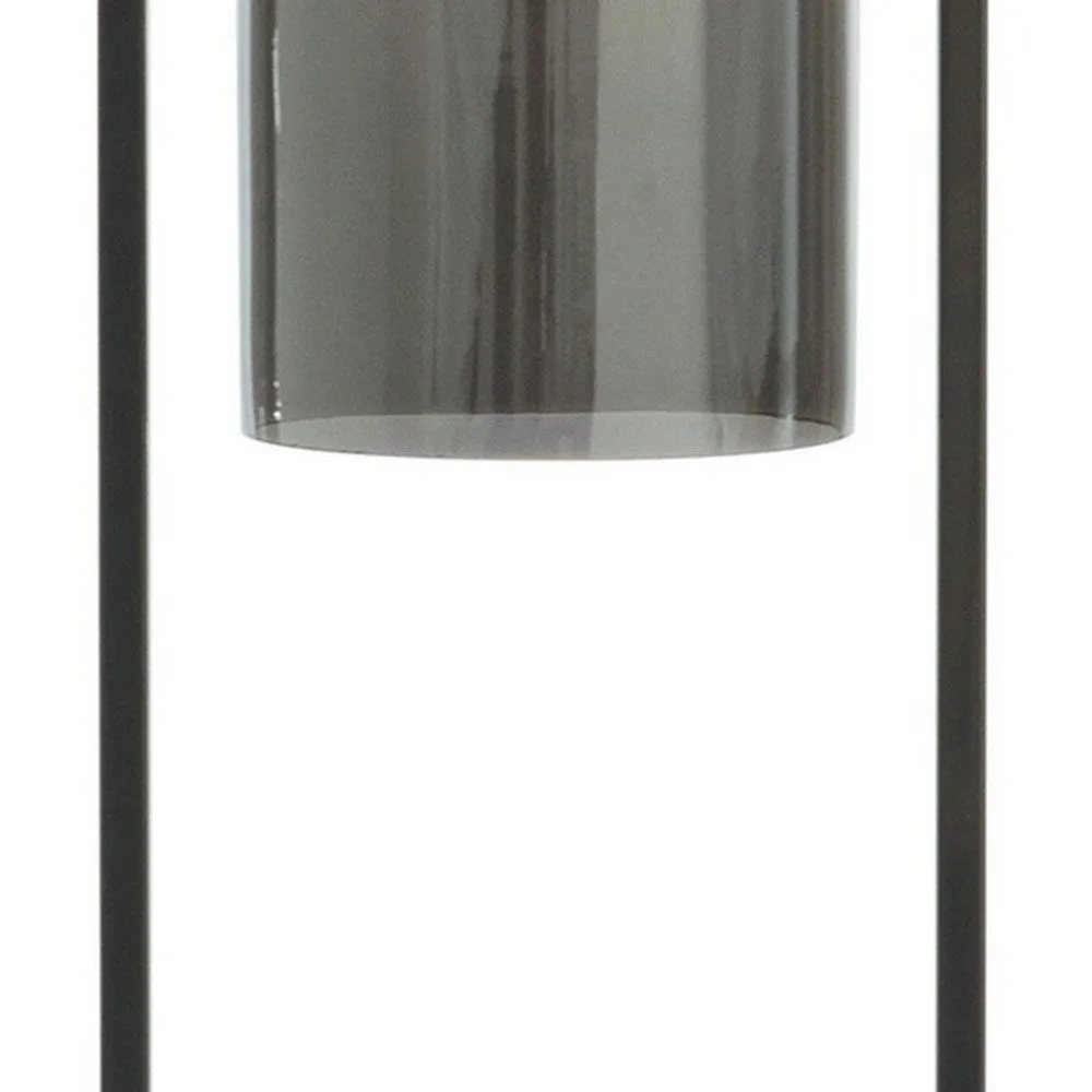 21 Inch Table Lamp, Cylinder Glass Shade, Round Base, Rustic Nickel Gray By Casagear Home