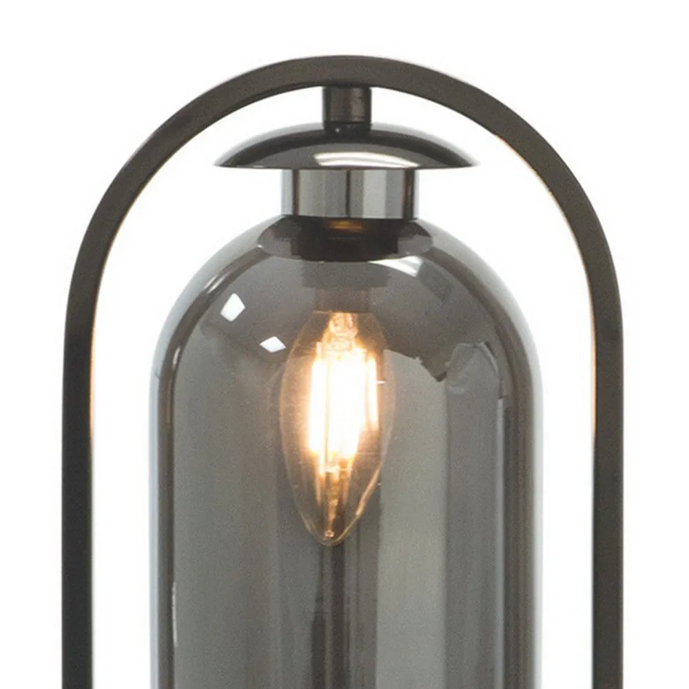 21 Inch Table Lamp, Cylinder Glass Shade, Round Base, Rustic Nickel Gray By Casagear Home