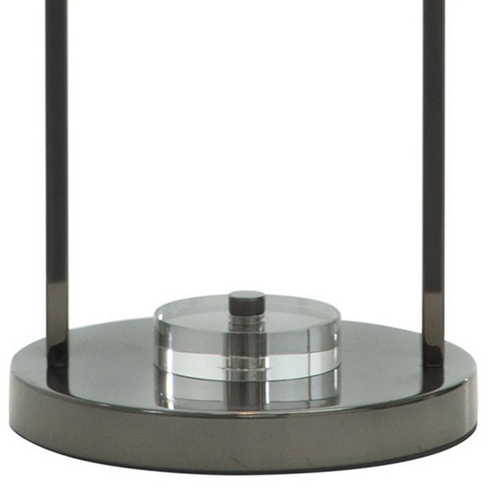 21 Inch Table Lamp, Cylinder Glass Shade, Round Base, Rustic Nickel Gray By Casagear Home
