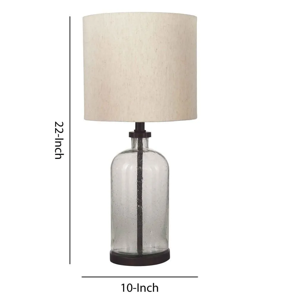22" Cylindrical Seeded Glass Table Lamp, Beige & Clear By Casagear Home
