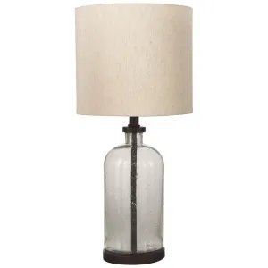 22" Cylindrical Seeded Glass Table Lamp, Beige & Clear By Casagear Home
