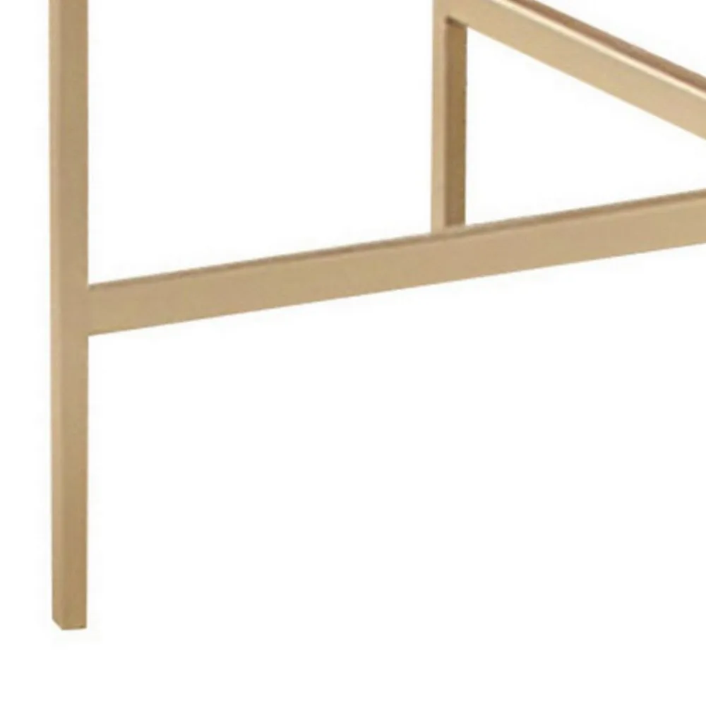 24 Inch Side End Table, Rounded Marble Surface, Sleek Gold Metal Frame By Casagear Home
