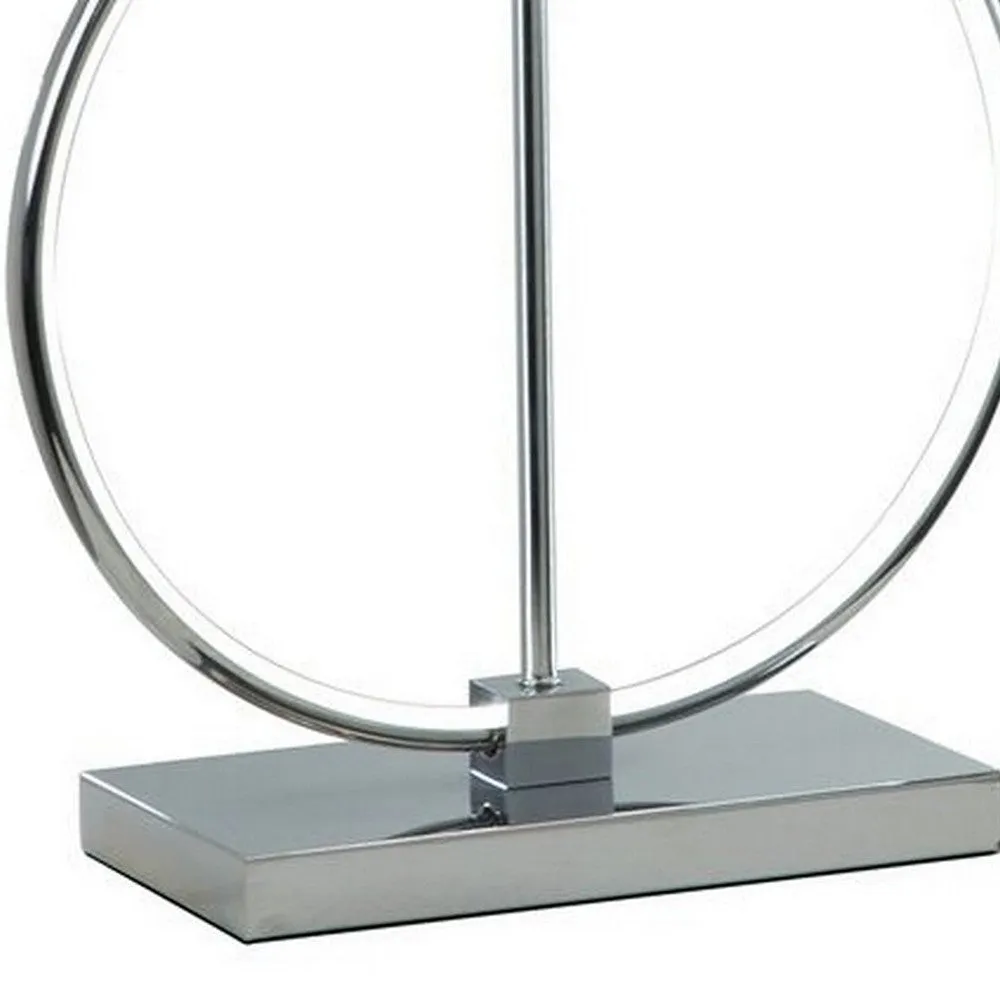 27 Inch Table Lamp, Rectangular Fabric Shade, Modern Silver Metal Base By Casagear Home