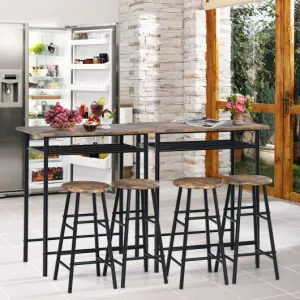 3 Pieces Bar Table Set with 2 Stools Teak-Rustic Brown