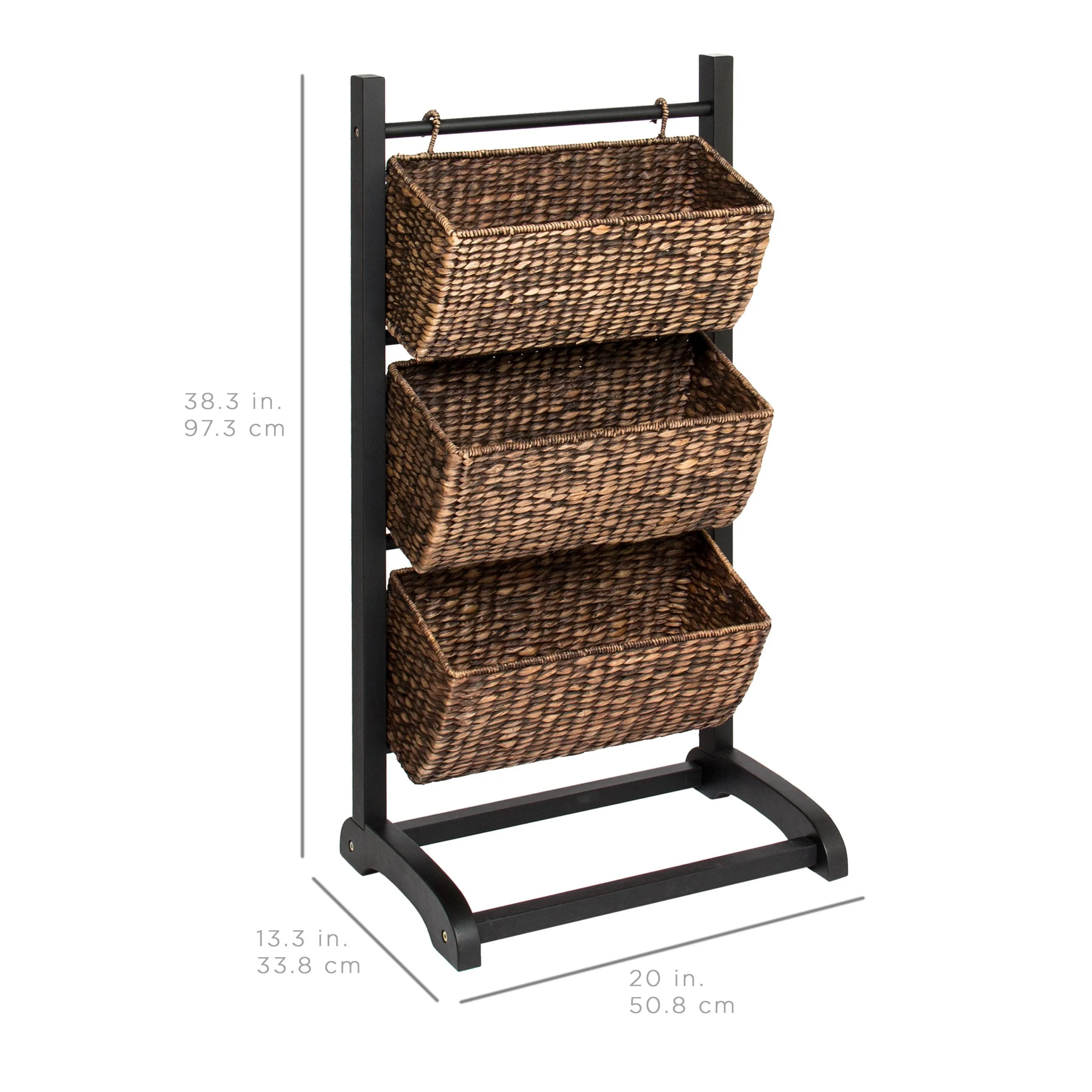 3-Tier Water Hyacinth Storage Basket Tower - Brown