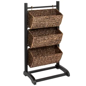 3-Tier Water Hyacinth Storage Basket Tower - Brown