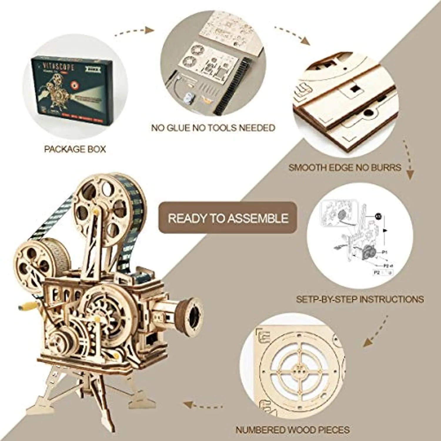 3D Wooden Puzzle Mechanical Model Kits for Adults DIY Craft Kits Vitascope