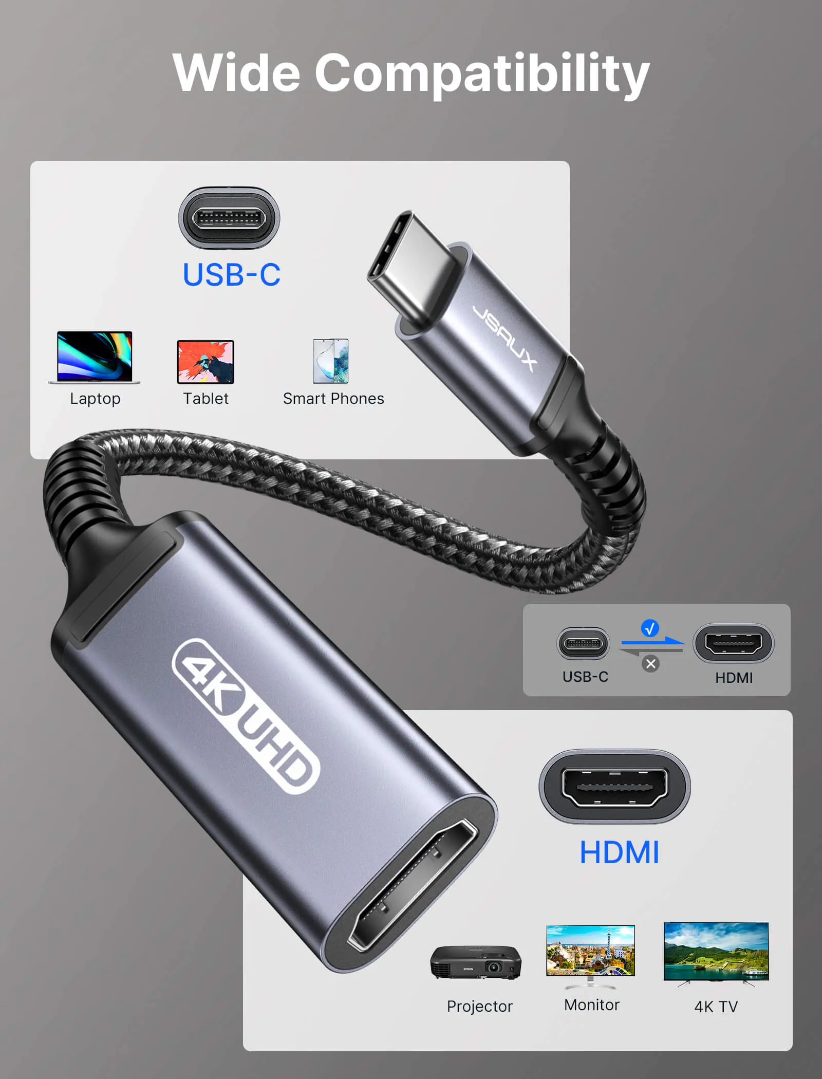 4K USB-C to HDMI Cable 2K@144Hz