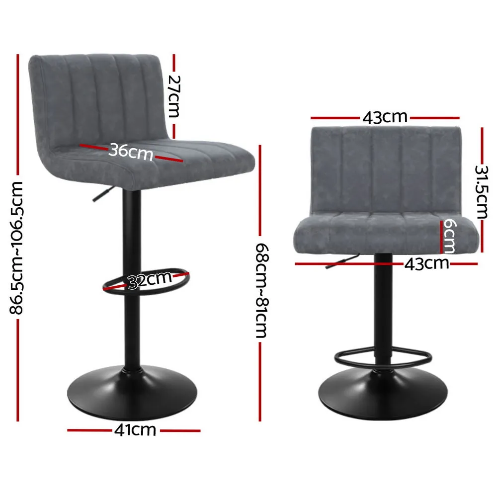 4x Bar Stools | Vintage Leather | Gas Lift | Grey Finish
