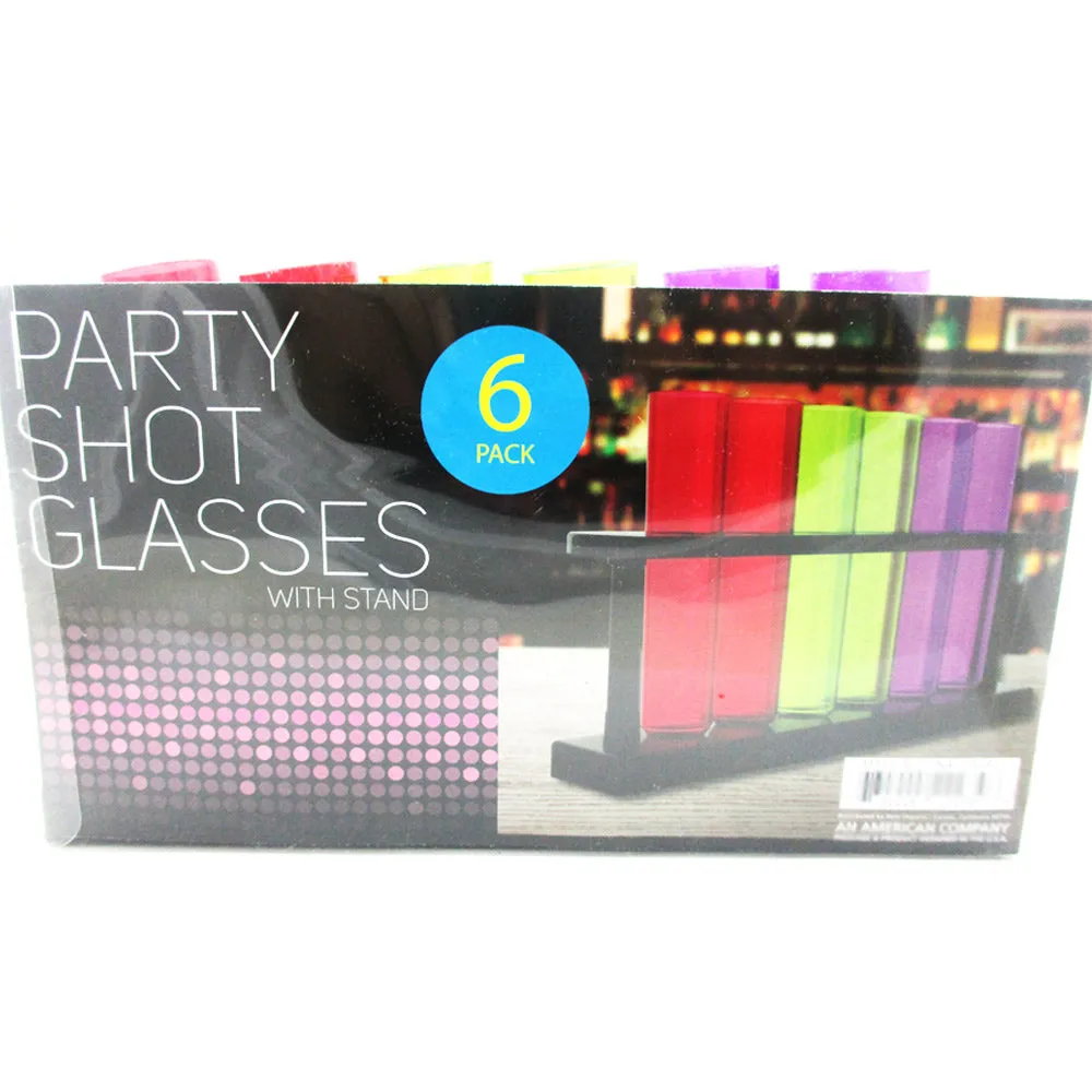 6 Plastic Shot Glasses Test Tube Bar Shatter Proof Rack Stand Holder Party Set