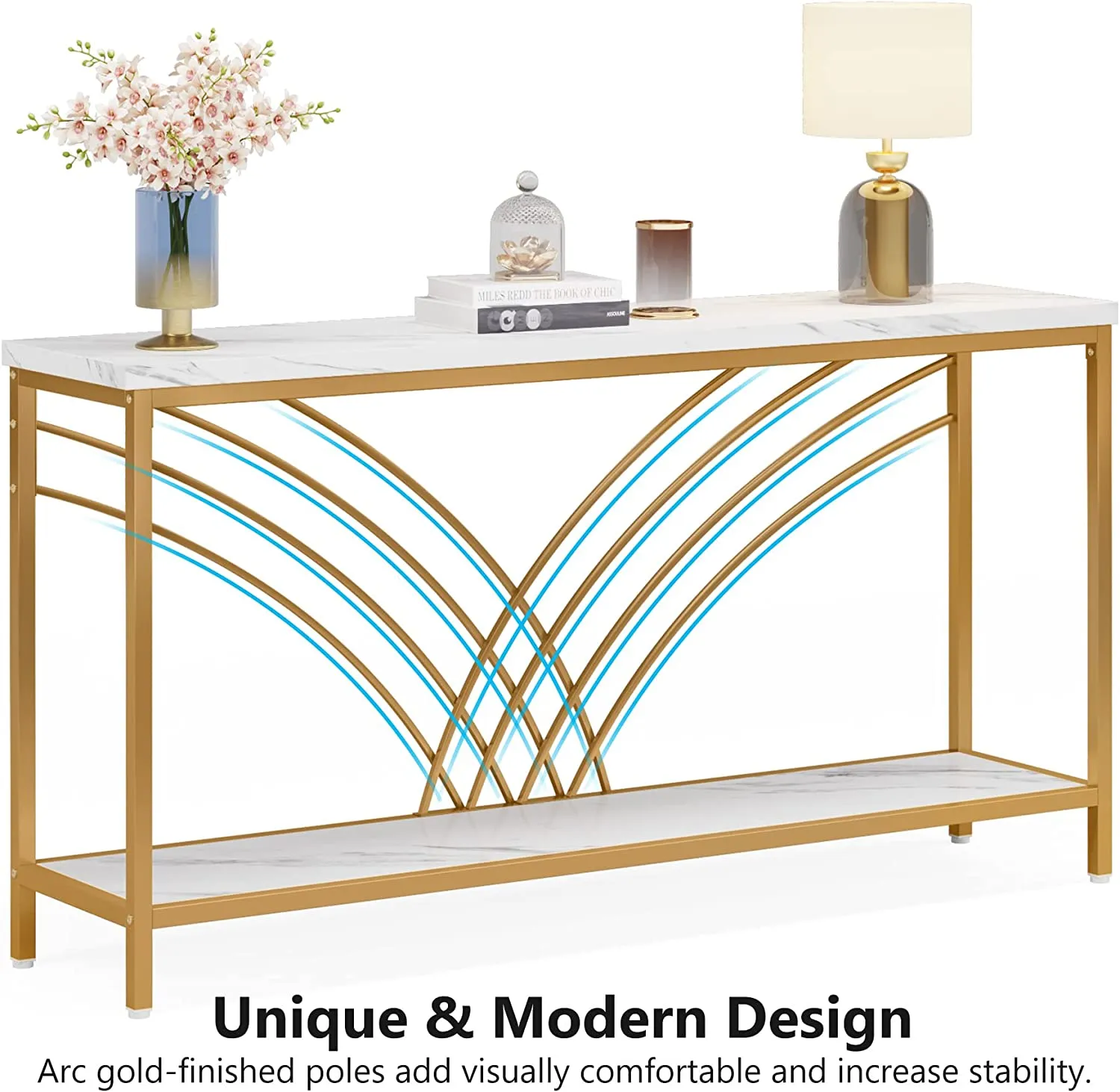 70.9" Console Table, Faux Marble Entryway Table with 2 Tier Storage Shelf