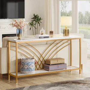 70.9" Console Table, Faux Marble Entryway Table with 2 Tier Storage Shelf