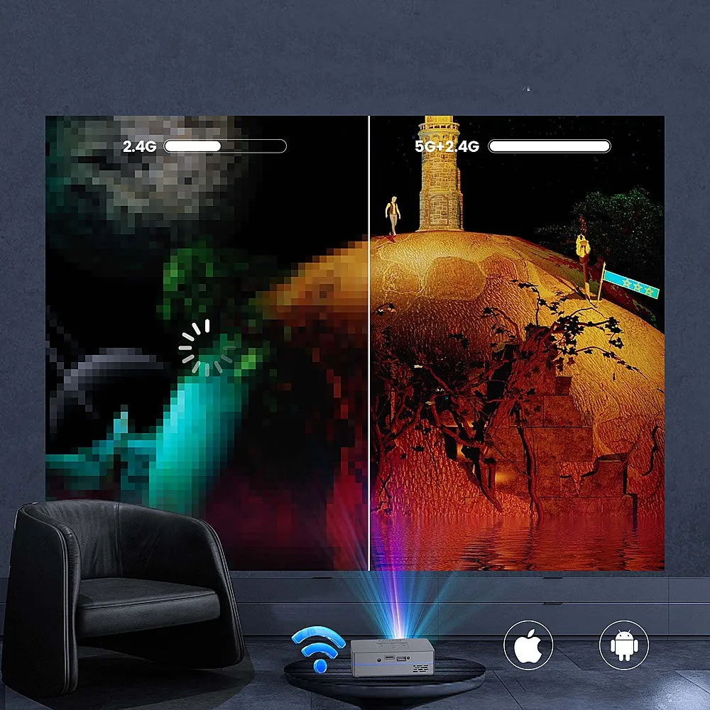 AAXA - SLC450 Short Throw Mini Projector, Native 1080P, Wireless Mirroring, Built-in Streaming Apps, Digital Keystone - Space Gray