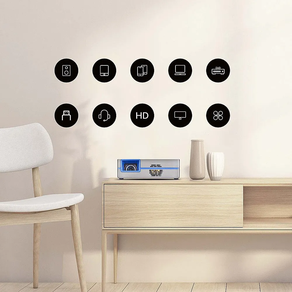 AAXA - SLC450 Short Throw Mini Projector, Native 1080P, Wireless Mirroring, Built-in Streaming Apps, Digital Keystone - Space Gray