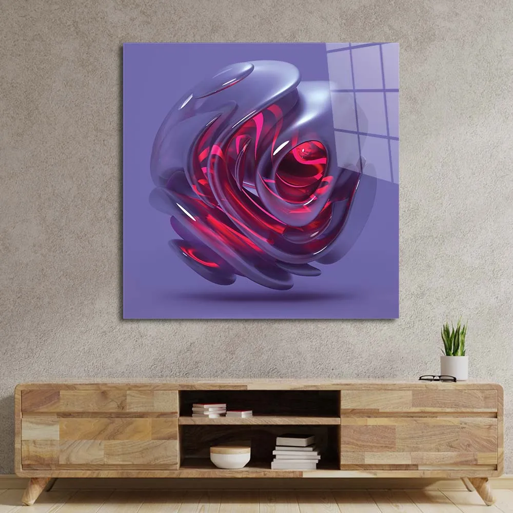 Abstract Red Alien Flower Glass Wall Art