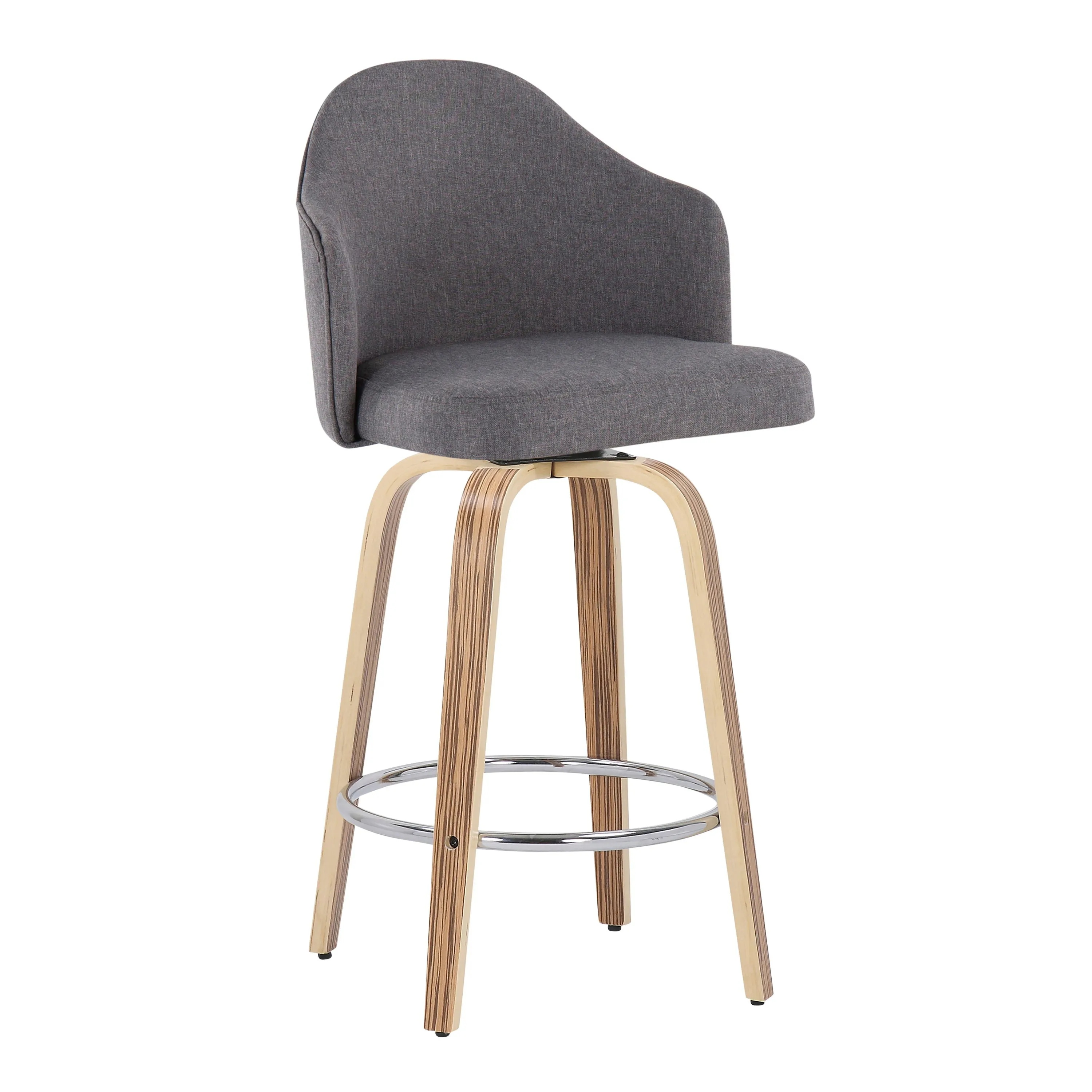 Ahoy - Mid-Century Modern Fixed Height Counter Stool With Zebra Legs / Round Chrome Footrest (Set of 2) - Gray by Couch.com