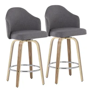 Ahoy - Mid-Century Modern Fixed Height Counter Stool With Zebra Legs / Round Chrome Footrest (Set of 2) - Gray by Couch.com