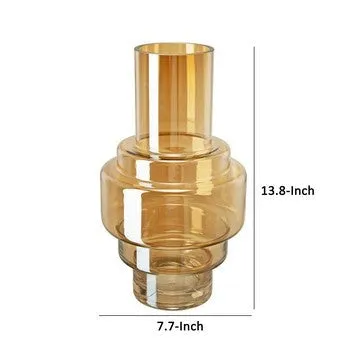 Alma 14 Inch Modern Vase, Geometric Design, Amber Luster Glass Frame By Casagear Home
