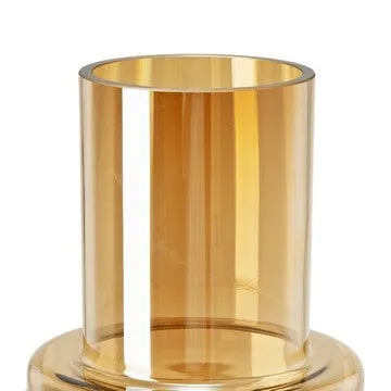 Alma 14 Inch Modern Vase, Geometric Design, Amber Luster Glass Frame By Casagear Home