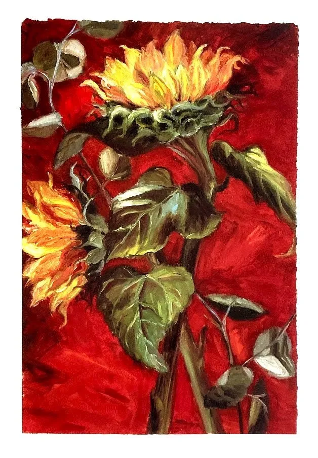 Art Print/Sunflowers/Red and Yellow/12" 18" image