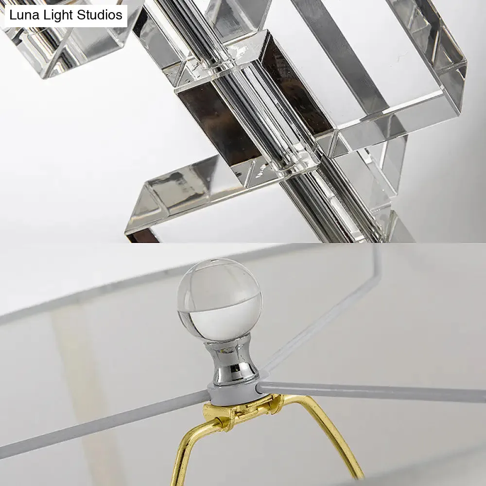 Aubrey - White Fabric Table Lamp with Clear Glass Block Deco