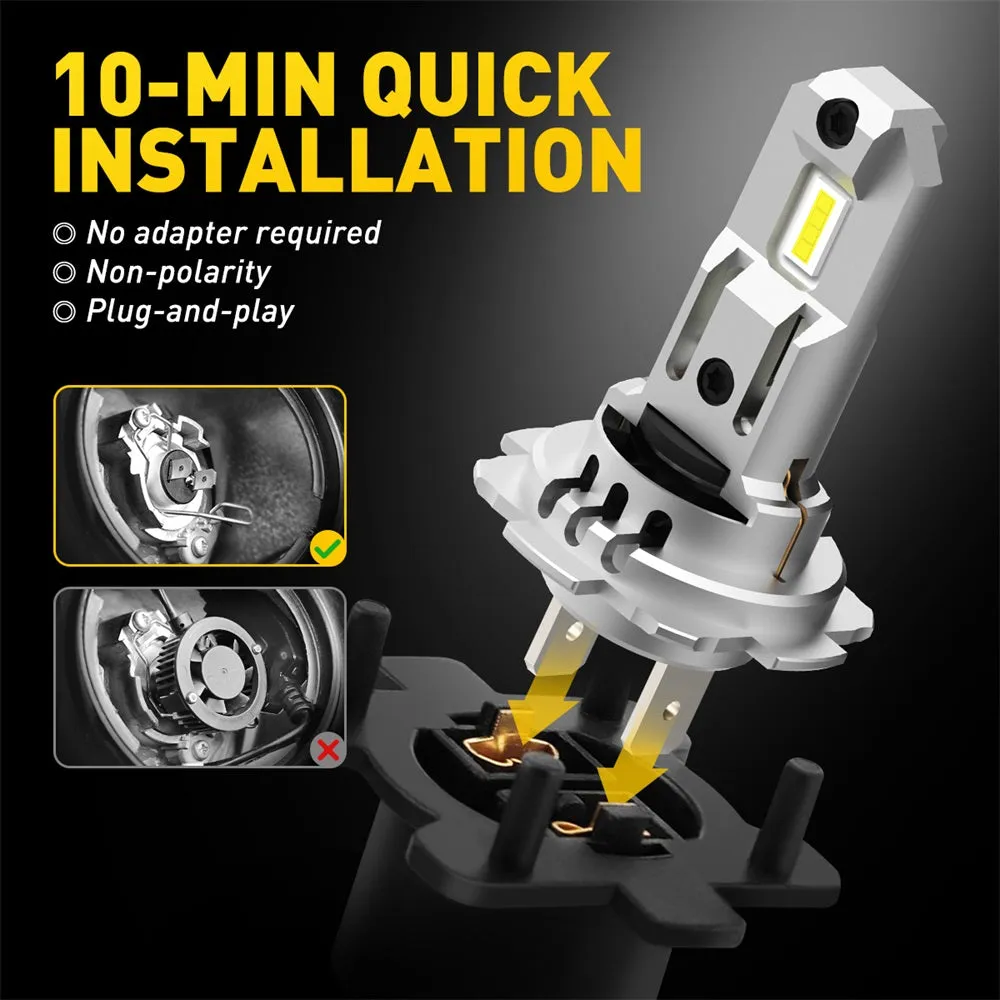 AUXITO H7 LED Bulb 30W 10000LM 6500K Cool White with Cooling Fan