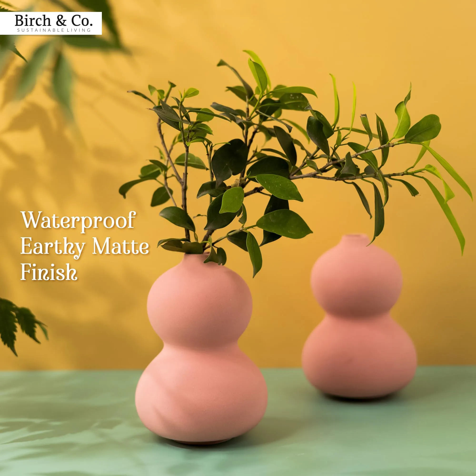 Birch & Co. Flower Vase- Vase- Vases for Home Décor- Flower Vases Home Decor- Flower Vase Big Size- Ceramic Vase- Vase for Living Room,Waterproof Earthy Matte Finish,Peanut Shape,6 Inches,Pink