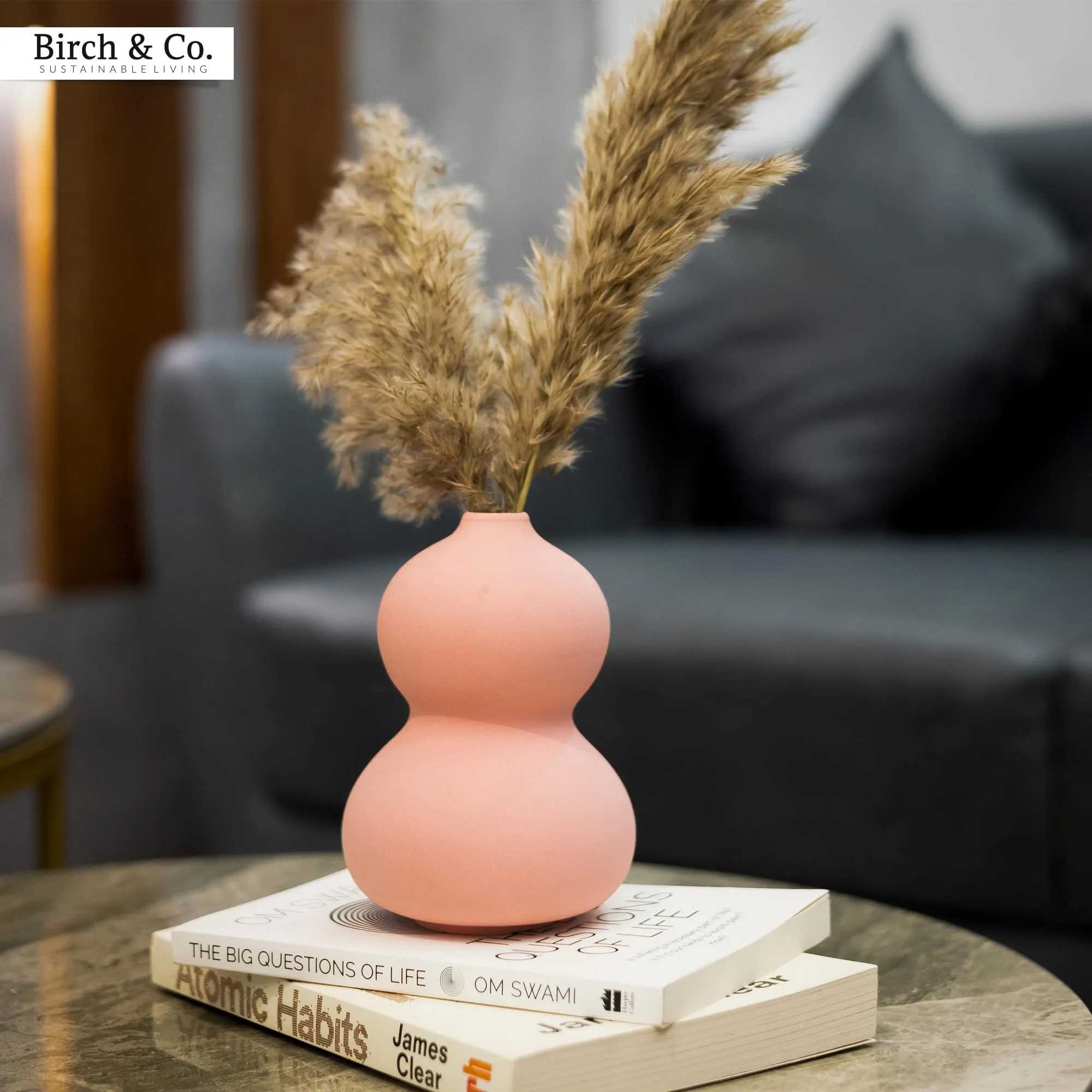 Birch & Co. Flower Vase- Vase- Vases for Home Décor- Flower Vases Home Decor- Flower Vase Big Size- Ceramic Vase- Vase for Living Room,Waterproof Earthy Matte Finish,Peanut Shape,6 Inches,Pink