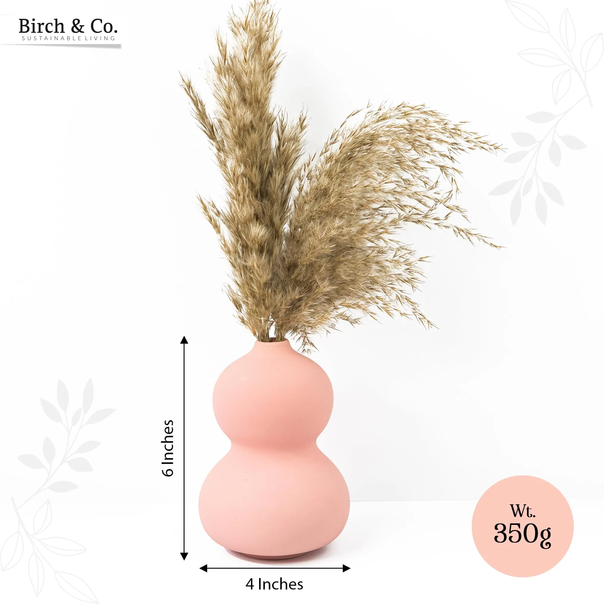 Birch & Co. Flower Vase- Vase- Vases for Home Décor- Flower Vases Home Decor- Flower Vase Big Size- Ceramic Vase- Vase for Living Room,Waterproof Earthy Matte Finish,Peanut Shape,6 Inches,Pink