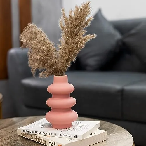 Birch & Co. Flower Vase- Vase- Vases for Home Décor- Flower Vases Home Decor- Flower Vase Big Size- Ceramic Vase- Vase for Living Room,Waterproof Earthy Matte Finish,Wave Shape,6 Inches,Pink