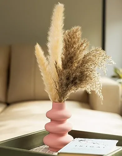 Birch & Co. Flower Vase- Vase- Vases for Home Décor- Flower Vases Home Decor- Flower Vase Big Size- Ceramic Vase- Vase for Living Room,Waterproof Earthy Matte Finish,Wave Shape,6 Inches,Pink