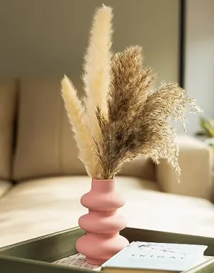 Birch & Co. Flower Vase- Vase- Vases for Home Décor- Flower Vases Home Decor- Flower Vase Big Size- Ceramic Vase- Vase for Living Room,Waterproof Earthy Matte Finish,Wave Shape,6 Inches,Pink