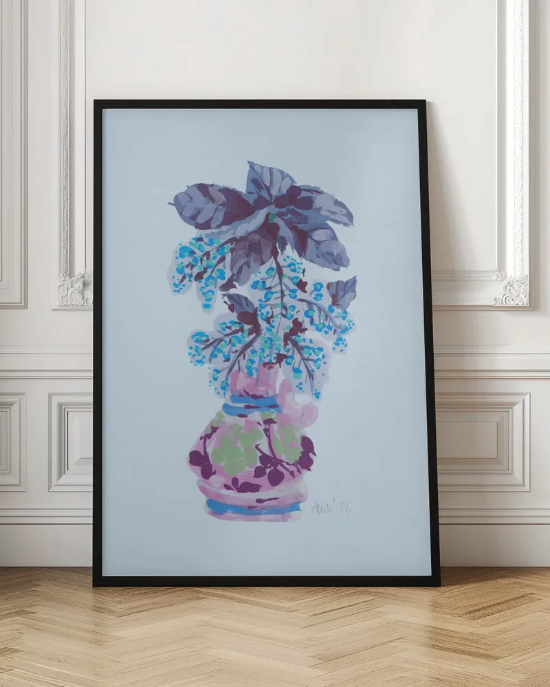 Blooming Vase In Blue - Stretched Canvas, Poster or Fine Art Print