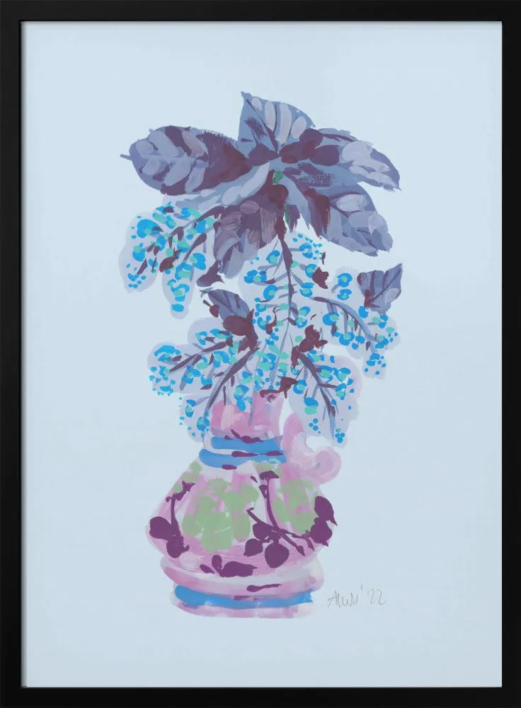 Blooming Vase In Blue - Stretched Canvas, Poster or Fine Art Print