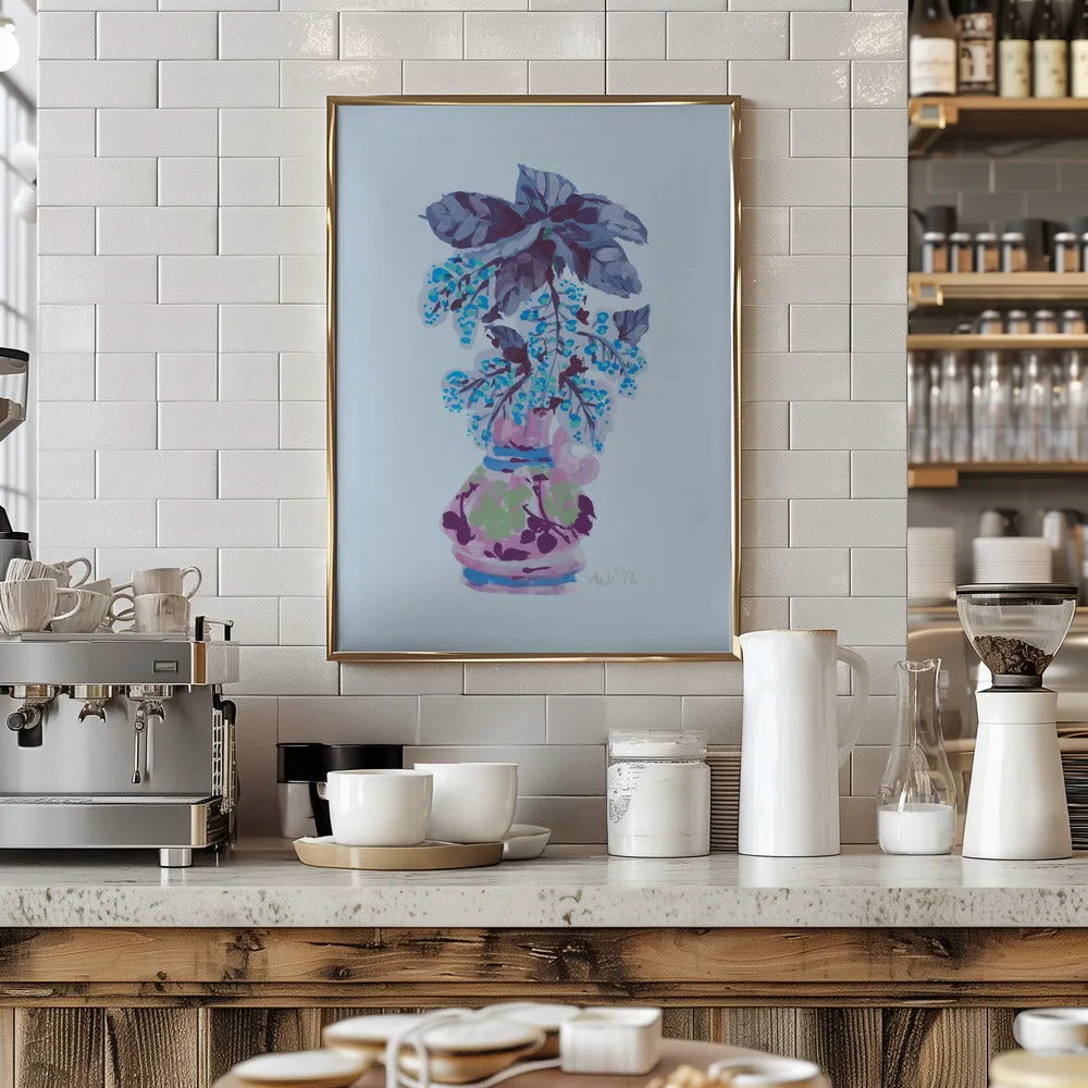 Blooming Vase In Blue - Stretched Canvas, Poster or Fine Art Print