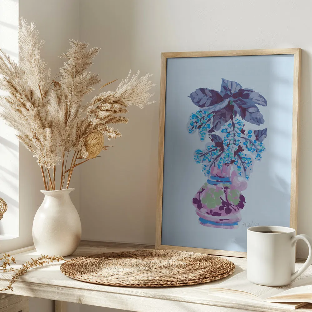 Blooming Vase In Blue - Stretched Canvas, Poster or Fine Art Print