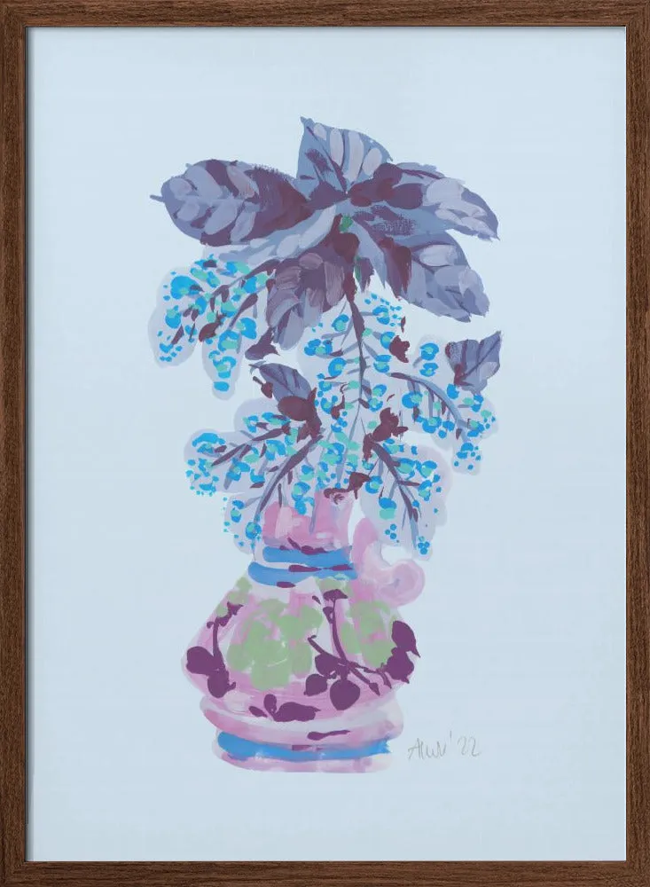 Blooming Vase In Blue - Stretched Canvas, Poster or Fine Art Print