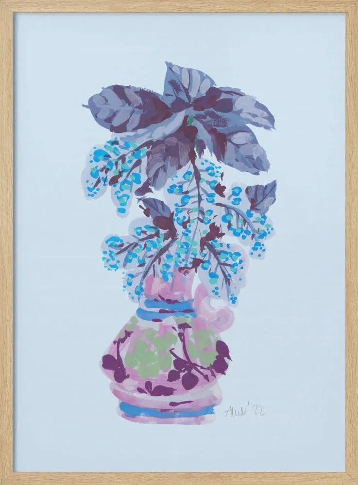 Blooming Vase In Blue - Stretched Canvas, Poster or Fine Art Print